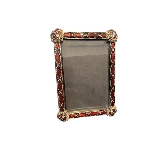 Ornate Red and Gold-Tone Metal Picture Frame - 6.5" x 4.5" - Picture 1 of 9
